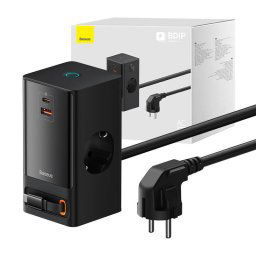 Incarcator retea tip prelungitor Power Combo, USB/USB-C, 2 prize, 65W, Lungime cablu 1.5m, Negru