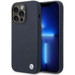 Husa Case BMW BMHMP14XSILNA iPhone 14 Pro Max 6.7" navy blue/navy Silicone Metal Logo MagSafe