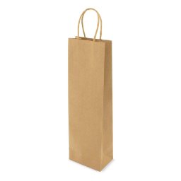 Pungi pentru sticle de vin, maner rasucit, 14+8 x 39 cm, hartie natur