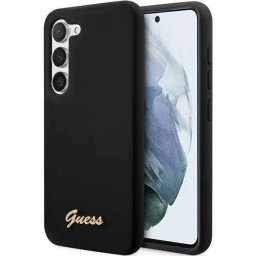 Husa Guess GUHCS23SSLSMK S23 S911 black/black hardcase Silicone Vintage Gold Logo