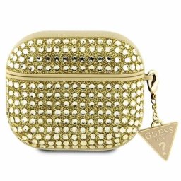 Husă Guess pentru AirPods 3 auriu cu charm Rhinestone Triangle (GUA3HDGTPD)