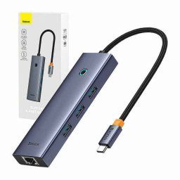 DOCKING STATION Baseus UltraJoy 4 in 1- input USB Type-C- output 3 x USB 3.0 / 1 x LAN RJ45- gri B0005280A813-00timbru verde 0.1