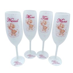 Set 4 pahare botez pentru parinti & nasi, model Baby Bear personalizat - FEIS311030
