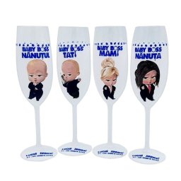 Set 4 pahare botez pentru parinti & nasi, model Boss Baby personalizat - FEIS311028