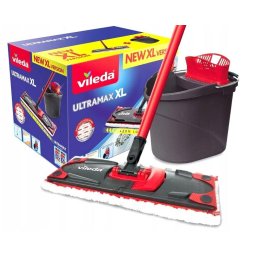 Mop Vileda Ultramax Box, cu maner rotativ telescopic, microfibra si bumbac + galeata
