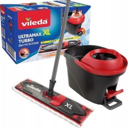 Mop de centrifugare Ultramax TURBO XL, Vileda, Microfibra, 130cm, Negru/Rosu