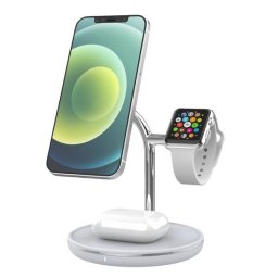 Incarcator wireless birou Tellur, 3-in-1, certificat MagSafe 15W, Watch 2.5W, TWS 5W, Alb