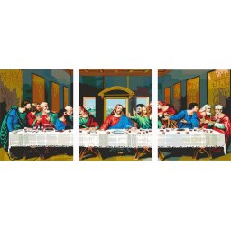 Set 3 picturi pe numere, cu sasiu, Cina cea de taina - da Vinci, 50 x 120 cm