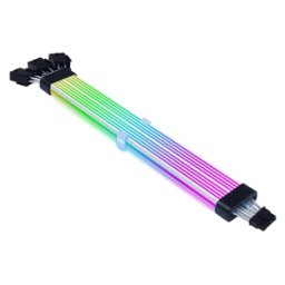 Cablu prelungitor RGB adresabil Acegeek AC124 Black de la 3x8 pini PCIe la 12VHPWR 16 pini PCIe 5.0 VGA, 8 benzi iluminare LED