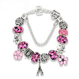 Bratara tip Pandora Roz Spring Charm Paris Turnul Eiffel