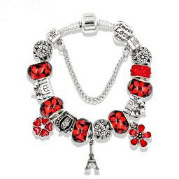 Bratara tip Pandora Rosu Spring Charm Paris Turnul Eiffel