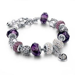 Bratara femei tip Pandora Kelan Love Crystal Heart Special reglabila