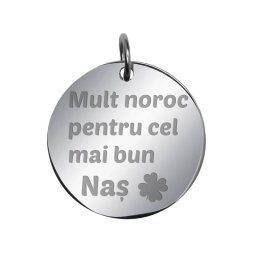 Martisor Pandantiv Inox Banut Argintiu Mult Noroc Nas