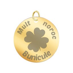 Martisor Pandantiv Inox Banut Auriu Mult Noroc Bunicule