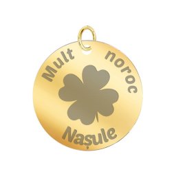 Martisor Pandantiv Inox Banut Auriu Mult Noroc Nasule