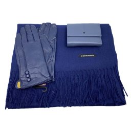 Cadou Luxurious Winter Blue Esarfa Casmir, Portofel Piele Naturala Albastra si Manusi Piele Naturala Albastre