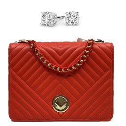 Set Geanta So Red si Cercei Gold Studs