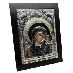 Icoana Maica Domnului si Pruncul Iisus Placata cu Argint si Aur