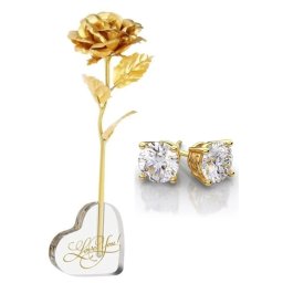 Trandafir Aur Suport Inima Cercei Sapphire