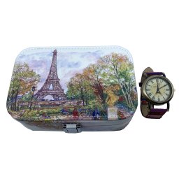 La Tour Eiffel Gift Set: Cutie Bijuterii + Ceas de mana