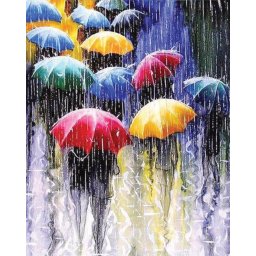 Set goblen cu diamante, fara sasiu, Umbrele in ploaie, 40x50 cm