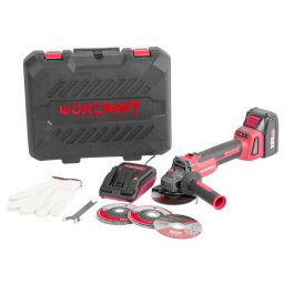 Polizor unghiular, flex, cu acumulator 4 Ah, incarcator 20 V Li-ion, geanta, 4 discuri, manusi, 115 mm, Worcraft