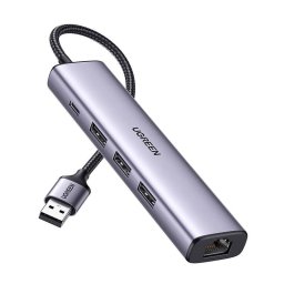 5in1 USB-A to 3x USB 3.0 + RJ45 + USB-C adapter (silver)