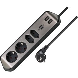 Brennenstuhl estilo corner power strip 4-way (black/stainless steel, 2x USB)