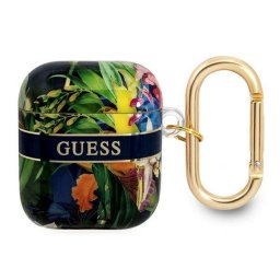 Husa de protectie Guess TPU Flower Print Case pentru Airpods 2, Albastru