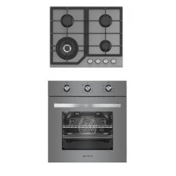 Cuptor Pachet cuptor electric incorporabil si plita gaz Duo Parma Glass Classic Grey Studio Casa, 6 functii, Ventilator, Timer mecanic, Sticla gri
