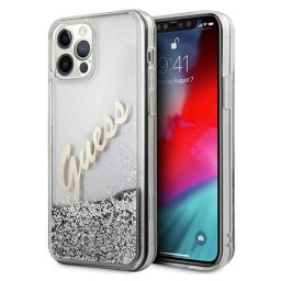 Husa Guess GUHCP12LGLVSSI iPhone 12 Pro Max 6.7" silver/silver hardcase Glitter Vintage Script