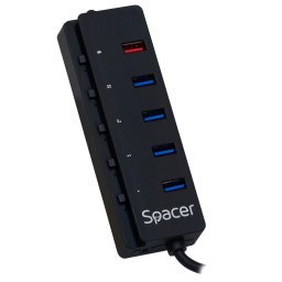 HUB extern , porturi USB: USB 3.0 x 4, Port USB Quick Charge x 1, conectare prin USB 3.0, Alimentare retea 220V,negru, "SPH-4USB30-1QC" (timbru verde 0.8 lei)