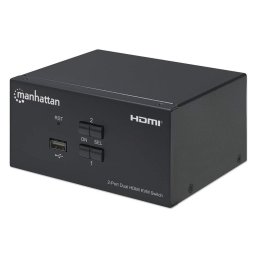 Switch Manhattan HDMI KVM Switch 2-Port, 4K@30Hz, USB-A/3.5mm Audio/Mic Connections, Cables included, Audio Support, Control 2x computers from one pc/mouse/screen, USB Powered, Black, Three Year Warranty, Boxed