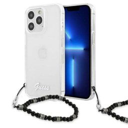 Husa Guess Script & Black Pearls pentru iPhone 13 Pro Transparent