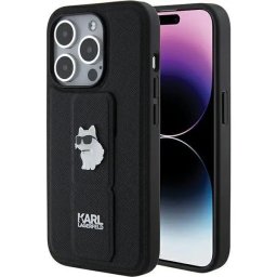 Husa Karl Lagerfeld Gripstand Saffiano Choupette Pins case for iPhone 15 Pro Max - black