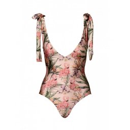 One piece swimsuit bow one the shoulder Flamingo