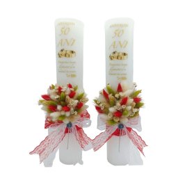 Lumanare Nunta de Aur decorata cu flori uscate multicolore, h40 x Ø6cm - FEIS312008