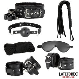 LateToBed BDSM Line 7 Bondage Pieces Set Black