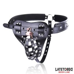 LateToBed BDSM Line Mens Chastity Pants with Cage Black