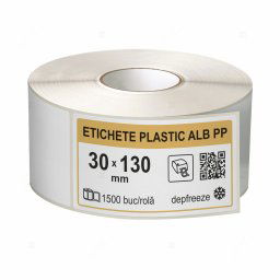 Rola etichete autoadezive plastic, BOPP alb, 30x130 mm, adeziv deepfreeze, 1500 etichete rola
