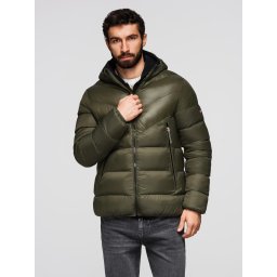 Ombre Men's quilted winter jacket with combined materials - dark olive green