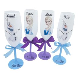 Set 4 pahare botez pentru parinti & nasi, model Elsa si Olaf personalizat - FEIS312016
