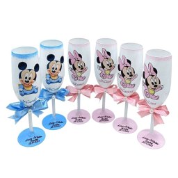 Set 6 pahare personalizate botez: mama, 2 perechi nasi+nasica, model Mickey & Minnie - FEIS312015
