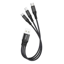 Maximin Cablu USB 3 în 1 cu microUSB, Type-c și conector Lightning, 0,25 metri