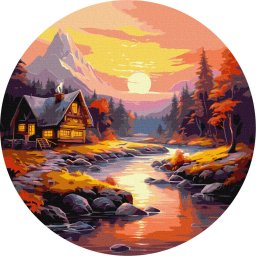 Set pictura pe numere rotunda, cu sasiu, Peisaj montan, O39cm