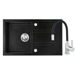 Pachet 2in1 Chiuveta Ferro Granit Mezzo, cu o cuva + picurator, patrat, grafit-negru + Baterie FERRO Zumba cu pipa flexibila culoare, Negru