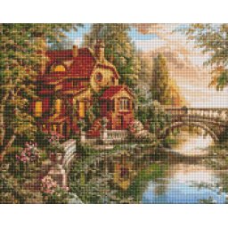 Set goblen cu diamante, cu sasiu, Casuta visurilor, 40x50 cm