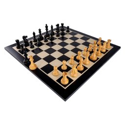 Combo set cu piese de sah din lemn Staunton 6 New Executive Black cu tabla lemn Black Artar 58 mm FN