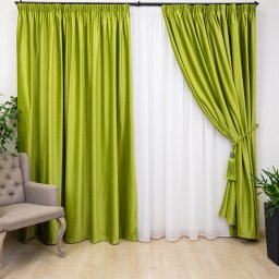 Set 2 draperii Hiko COMFY catifea verde fistic, cu rejansa