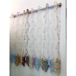 Perdea brodata, nesifonabila, scurta H-60cm, pentru bucatarie, Hiko Color Cup pentru prindere direct pe geam